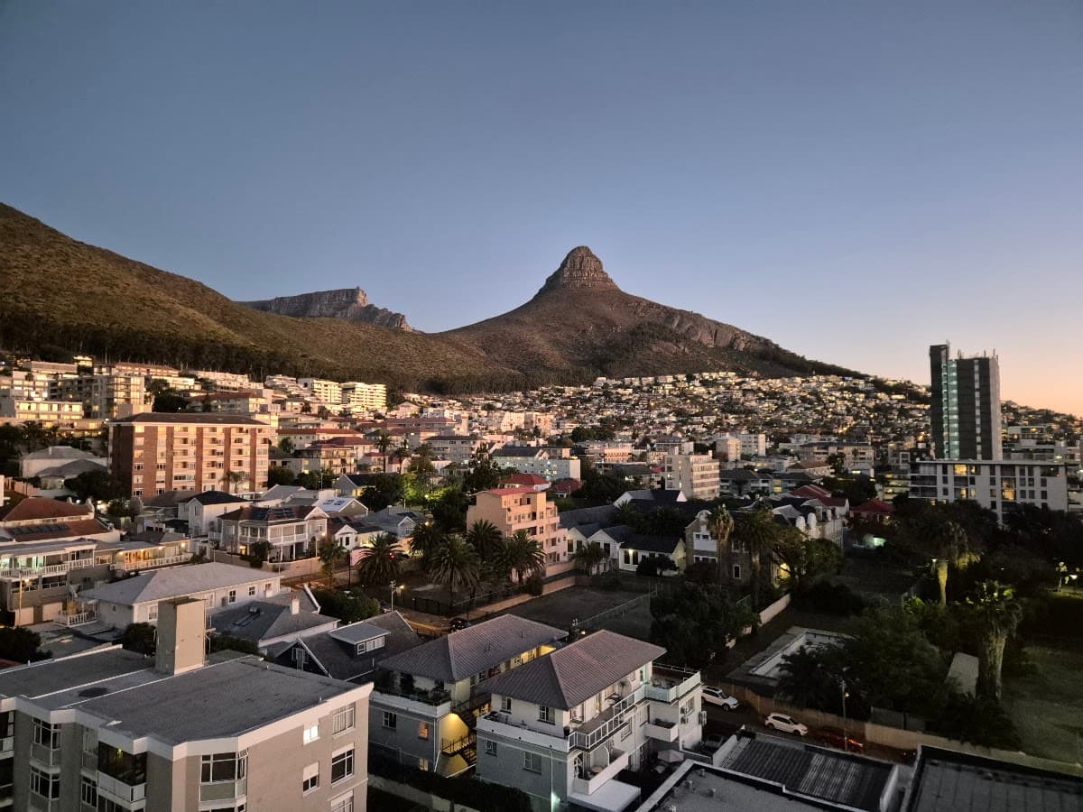 An elevated view over a Cape Town suburb at dusk
